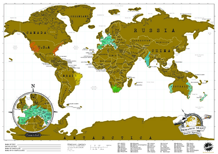 Carte du Monde à Gratter Planisphère Lumineuse